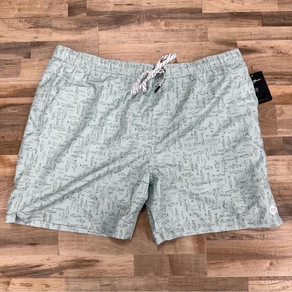 NWT Eddie Bauer Volley Swim Trunks Men’s XXL 44-46 Inseam 7” Green Fish Print - Picture 4 of 13